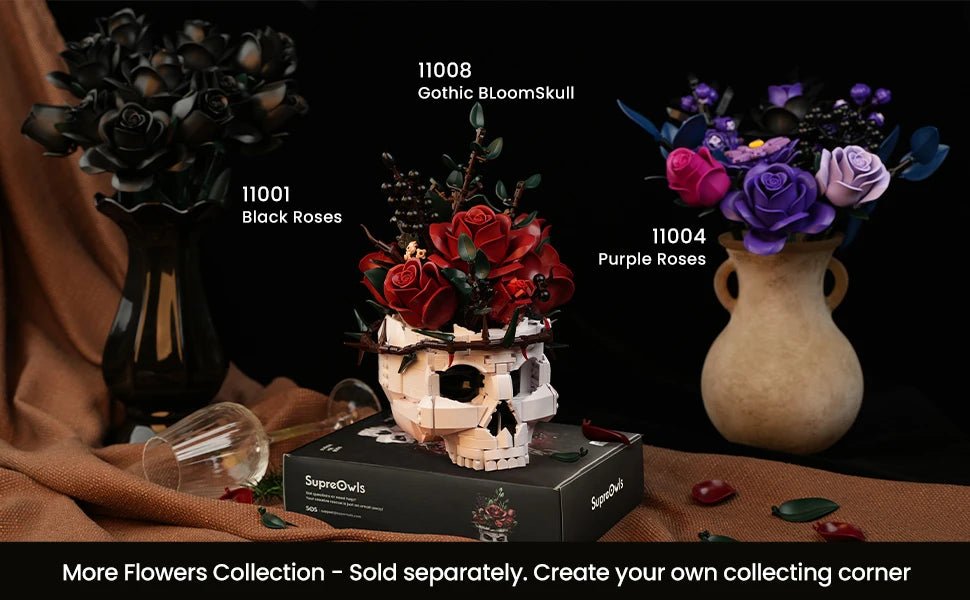Gothic Skull Flowers Building Blocks Set - Halloween Decor & Gifts - silverfoxgoods